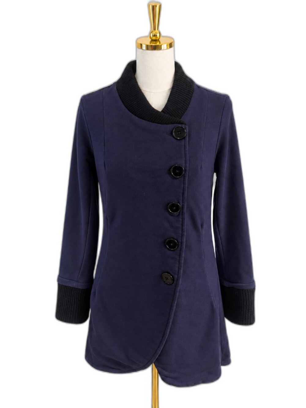 Pyramid Collection Navy Asymmetric Knit Jacket — Size S